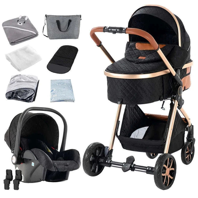 3-in-1 Baby Stroller Travel System Pushchair-V9-CHOCOLATE