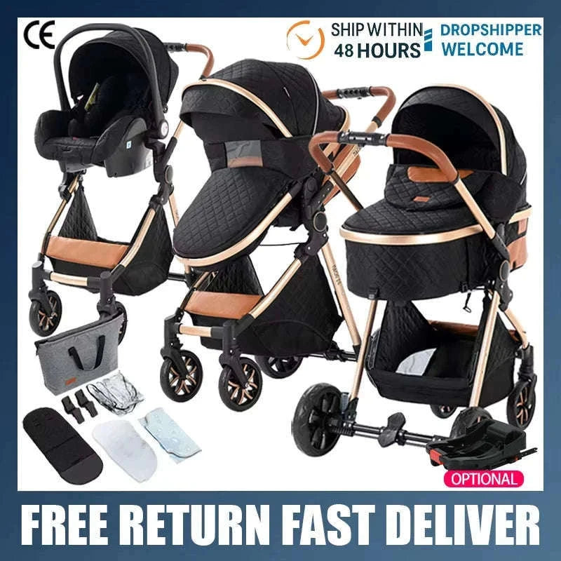 3-in-1 Baby Stroller Travel System Pushchair-V9-CHOCOLATE
