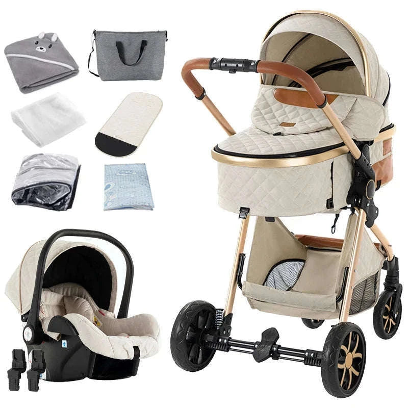 3-in-1 Baby Stroller Travel System Pushchair-V9-CHOCOLATE