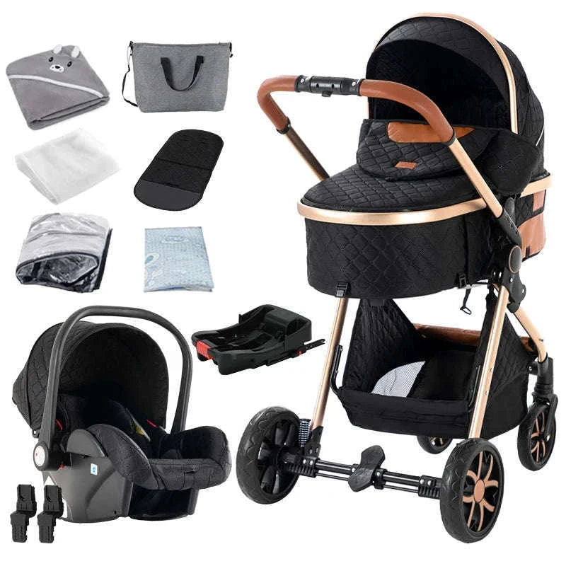 3-in-1 Baby Stroller Travel System Pushchair-V9-CHOCOLATE
