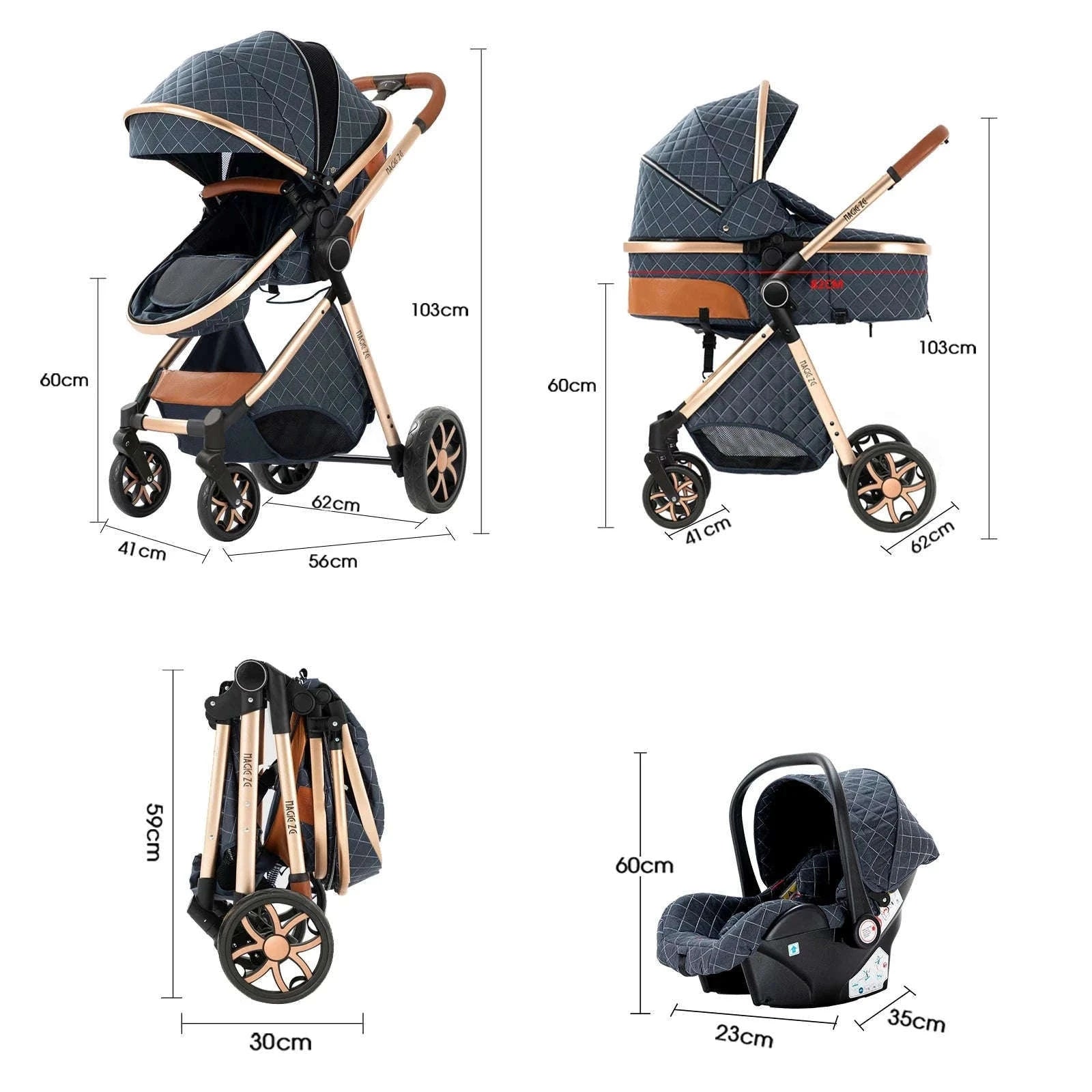 3-in-1 Baby Stroller Travel System Pushchair-V9-CHOCOLATE
