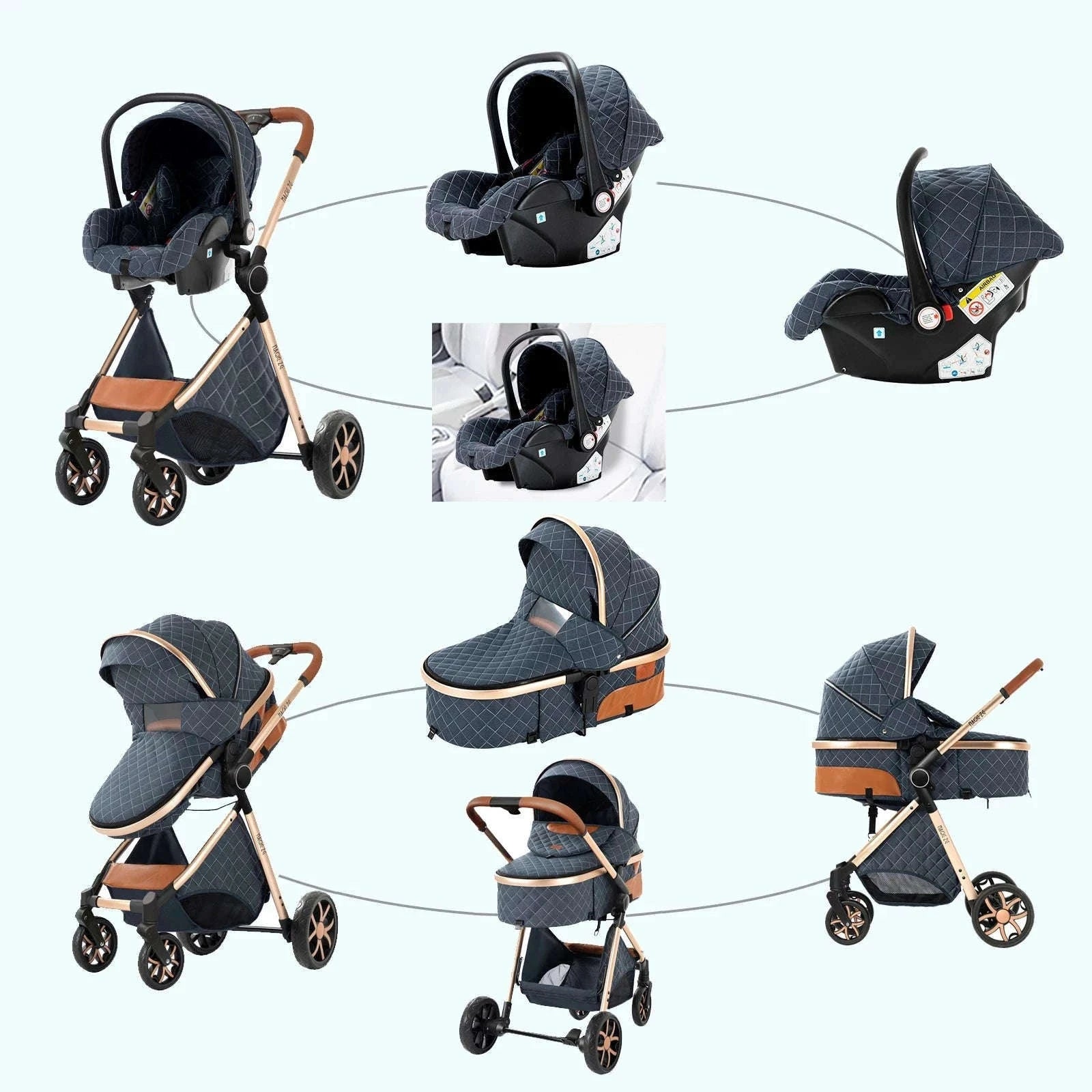 3-in-1 Baby Stroller Travel System Pushchair-V9-CHOCOLATE