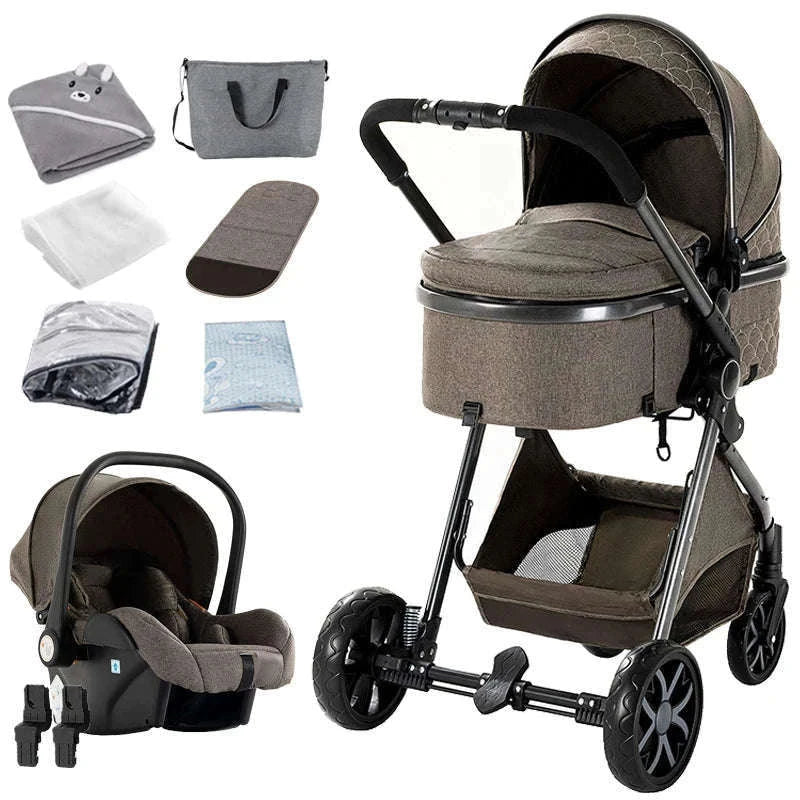 3-in-1 Baby Stroller Travel System Pushchair-V9-CHOCOLATE