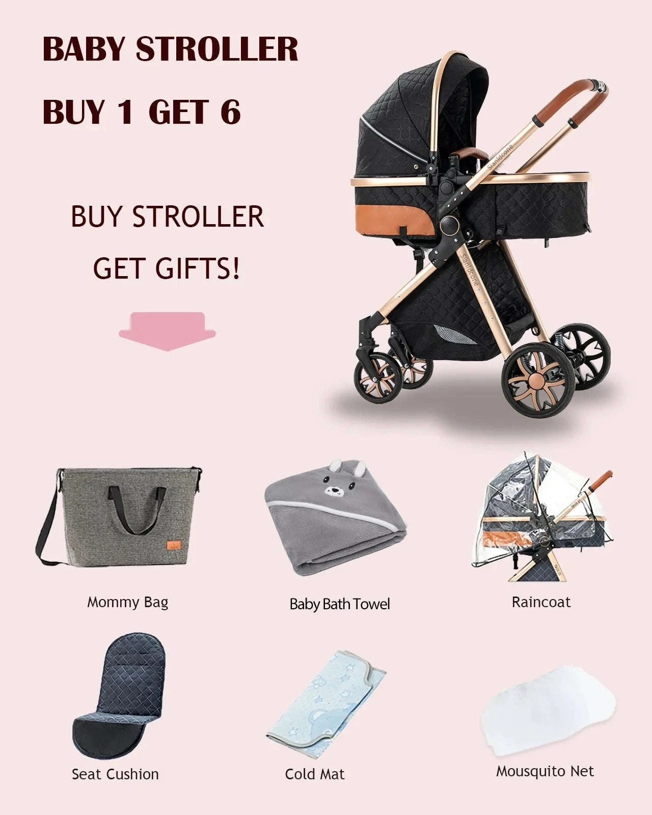 3‑in‑1 Baby Stroller Travel System Pushchair-V9-CHOCOLATE