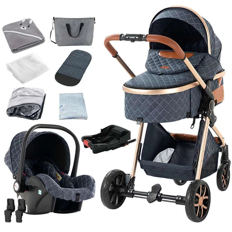 3-in-1 Baby Stroller Travel System Pushchair-V9-CHOCOLATE