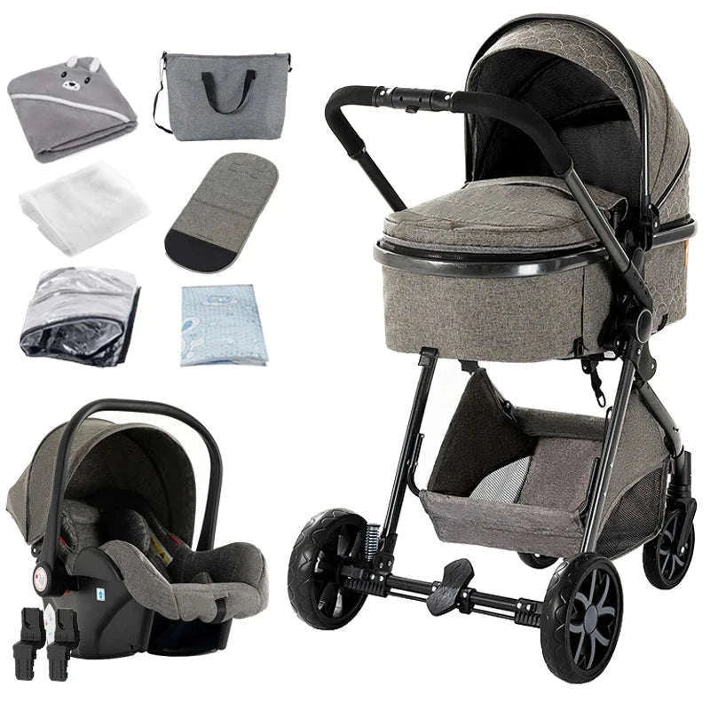 3-in-1 Baby Stroller Travel System Pushchair-V9-CHOCOLATE