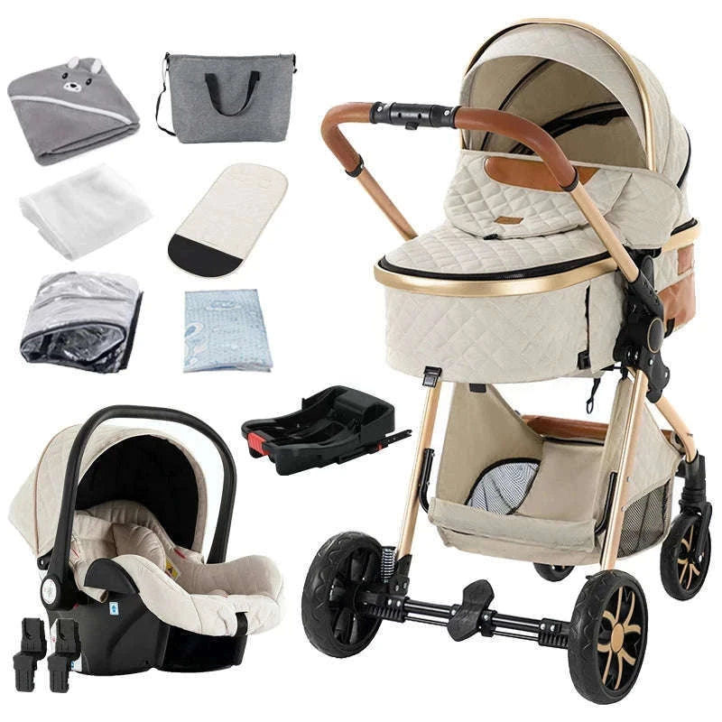 3-in-1 Baby Stroller Travel System Pushchair-V9-CHOCOLATE