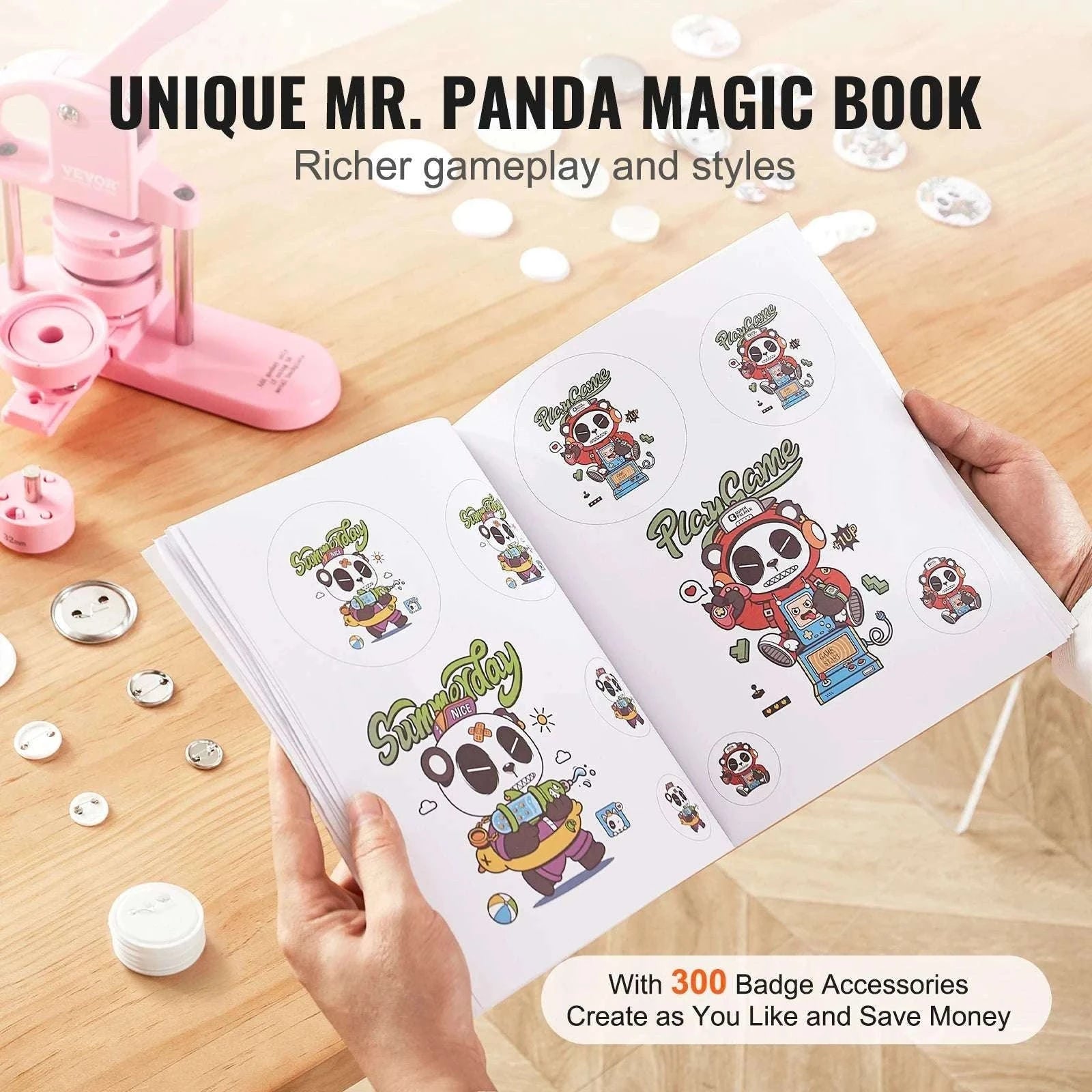 3-in-1 Button Maker Machine Kit with Panda Book & 3 Sizes-3in1 Pink / GERMANY