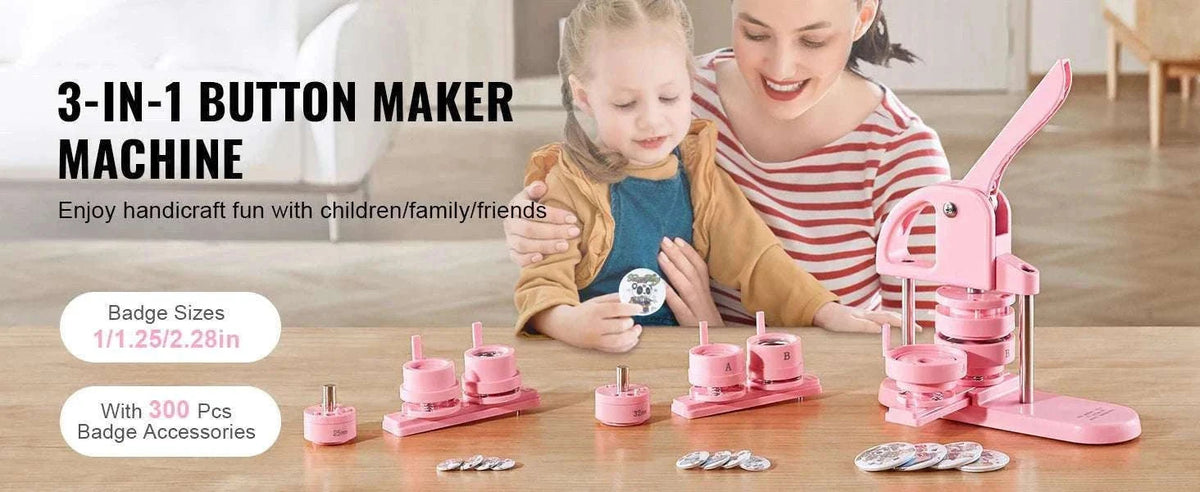 3-in-1 Button Maker Machine Kit with Panda Book & 3 Sizes-3in1 Pink / GERMANY