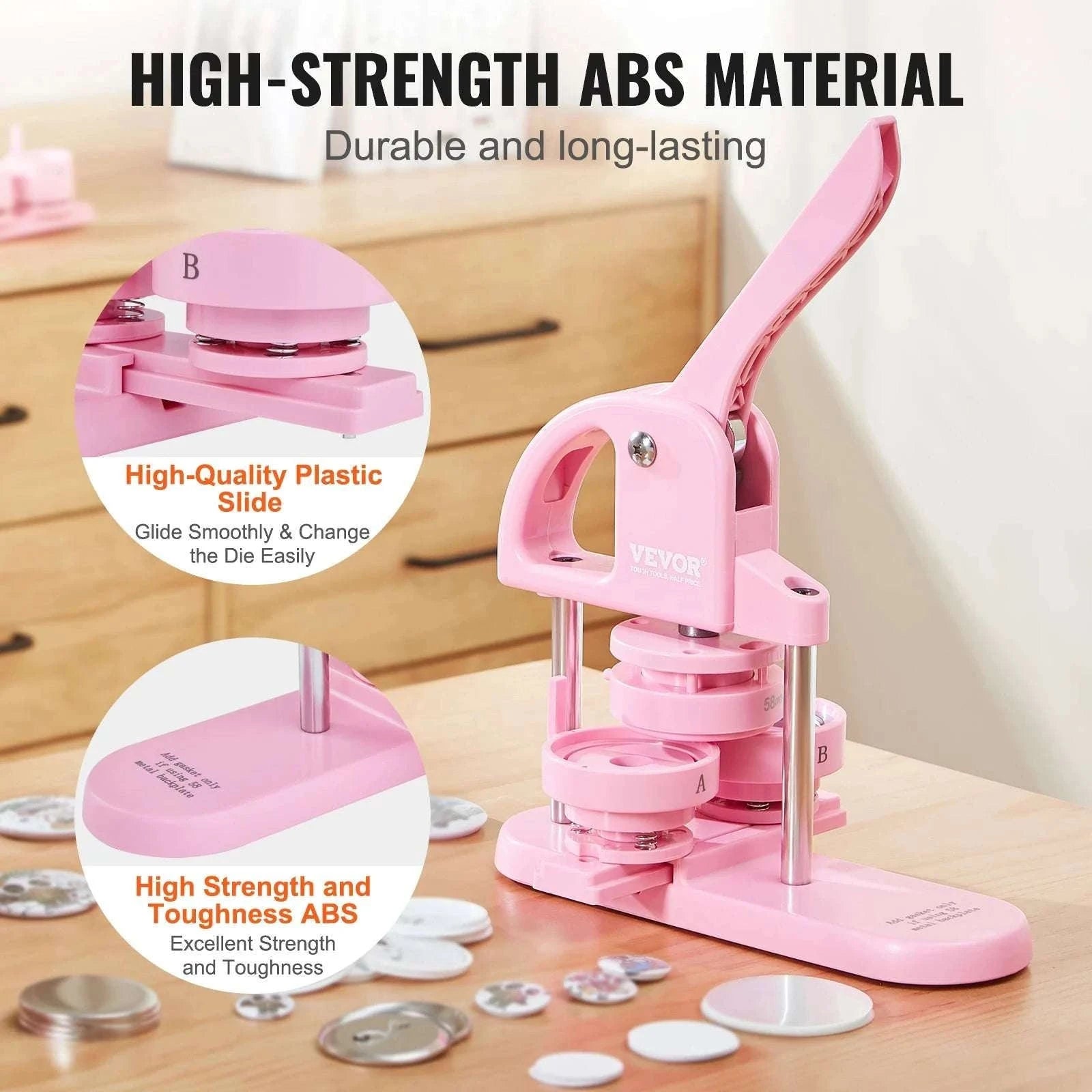 3-in-1 Button Maker Machine Kit with Panda Book & 3 Sizes-3in1 Pink / GERMANY