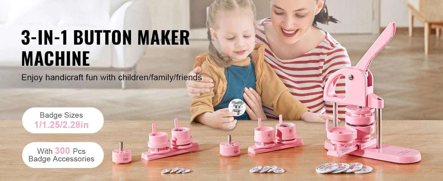 3-in-1 Button Maker Machine Kit with Panda Book & 3 Sizes-3in1 Pink / GERMANY