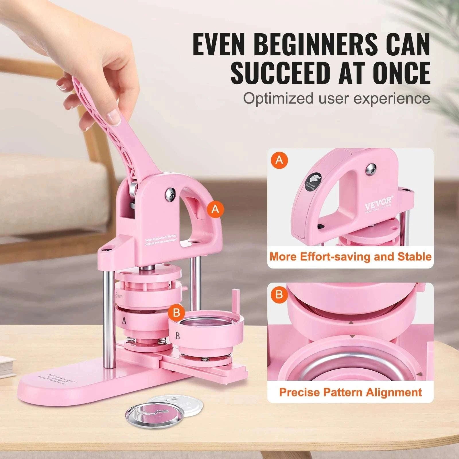 3-in-1 Button Maker Machine Kit with Panda Book & 3 Sizes-3in1 Pink / GERMANY
