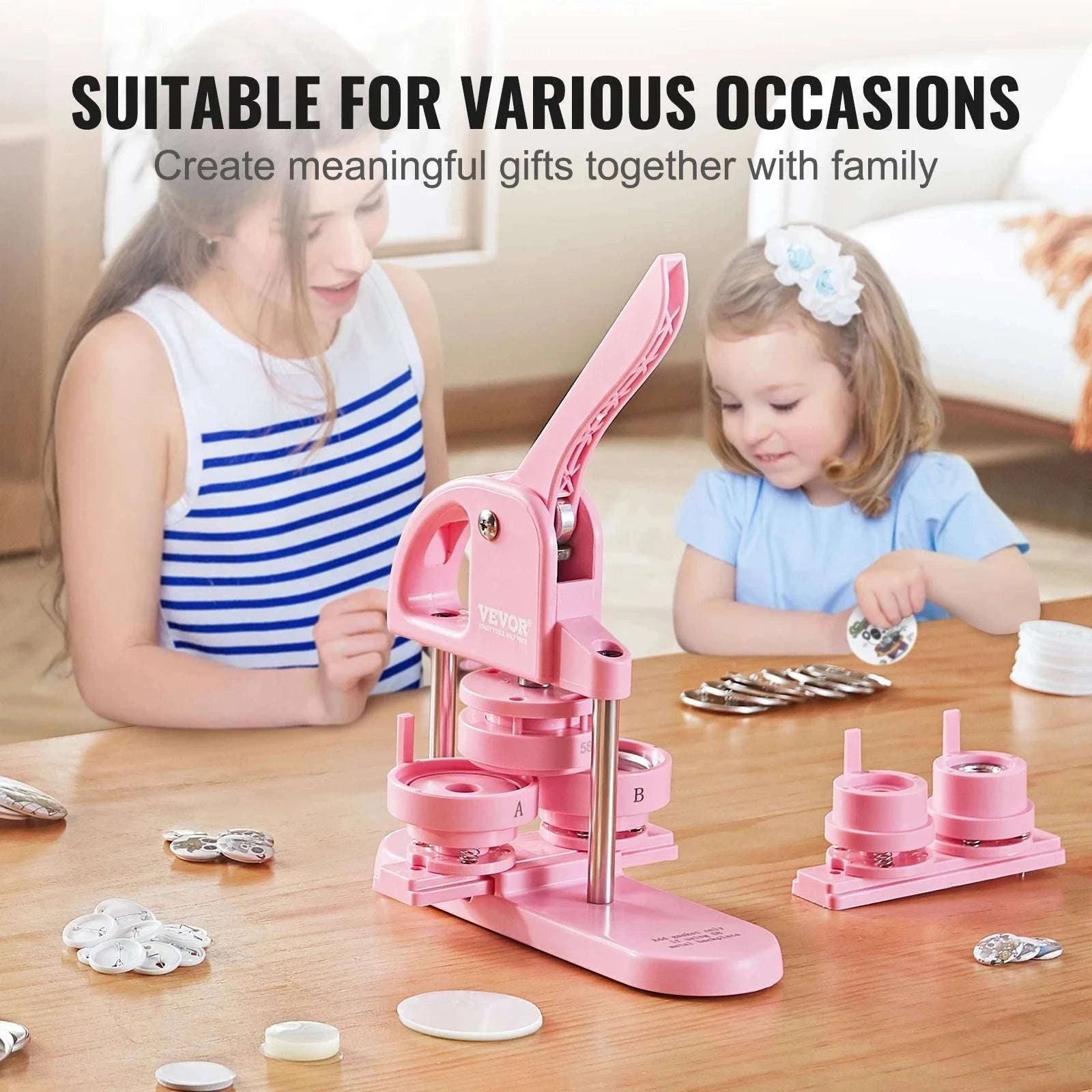 3-in-1 Button Maker Machine Kit with Panda Book & 3 Sizes-3in1 Pink / GERMANY