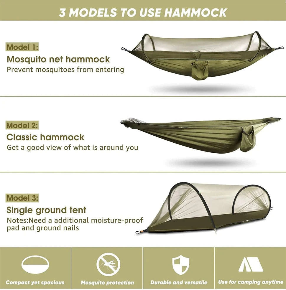 3-in-1 Camping Hammock with Mosquito Mesh and Quick Opening-Black L