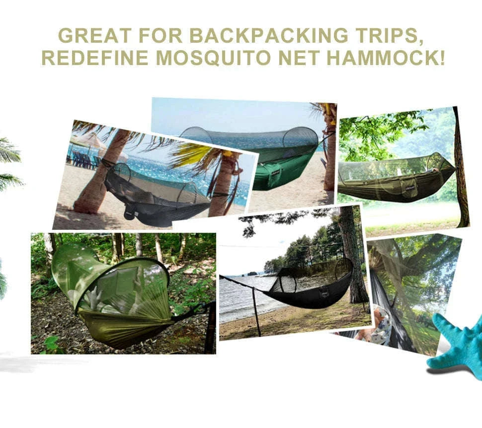 3-in-1 Camping Hammock with Mosquito Mesh and Quick Opening-Black L
