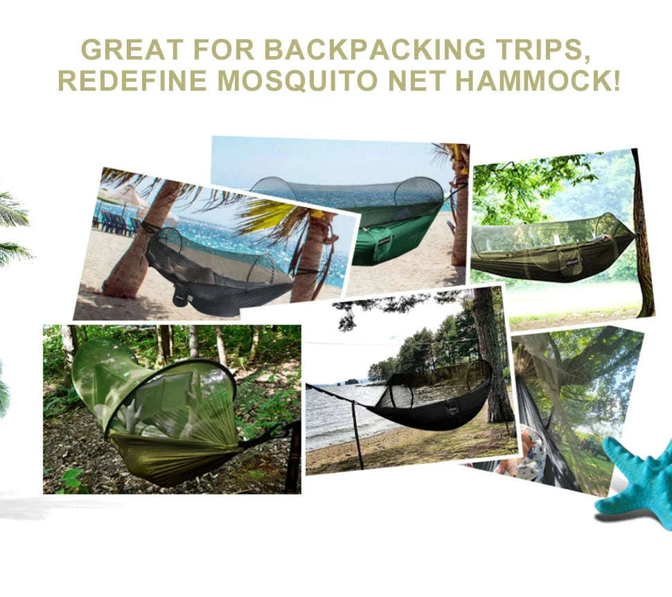 3-in-1 Camping Hammock with Mosquito Mesh and Quick Opening-Black L
