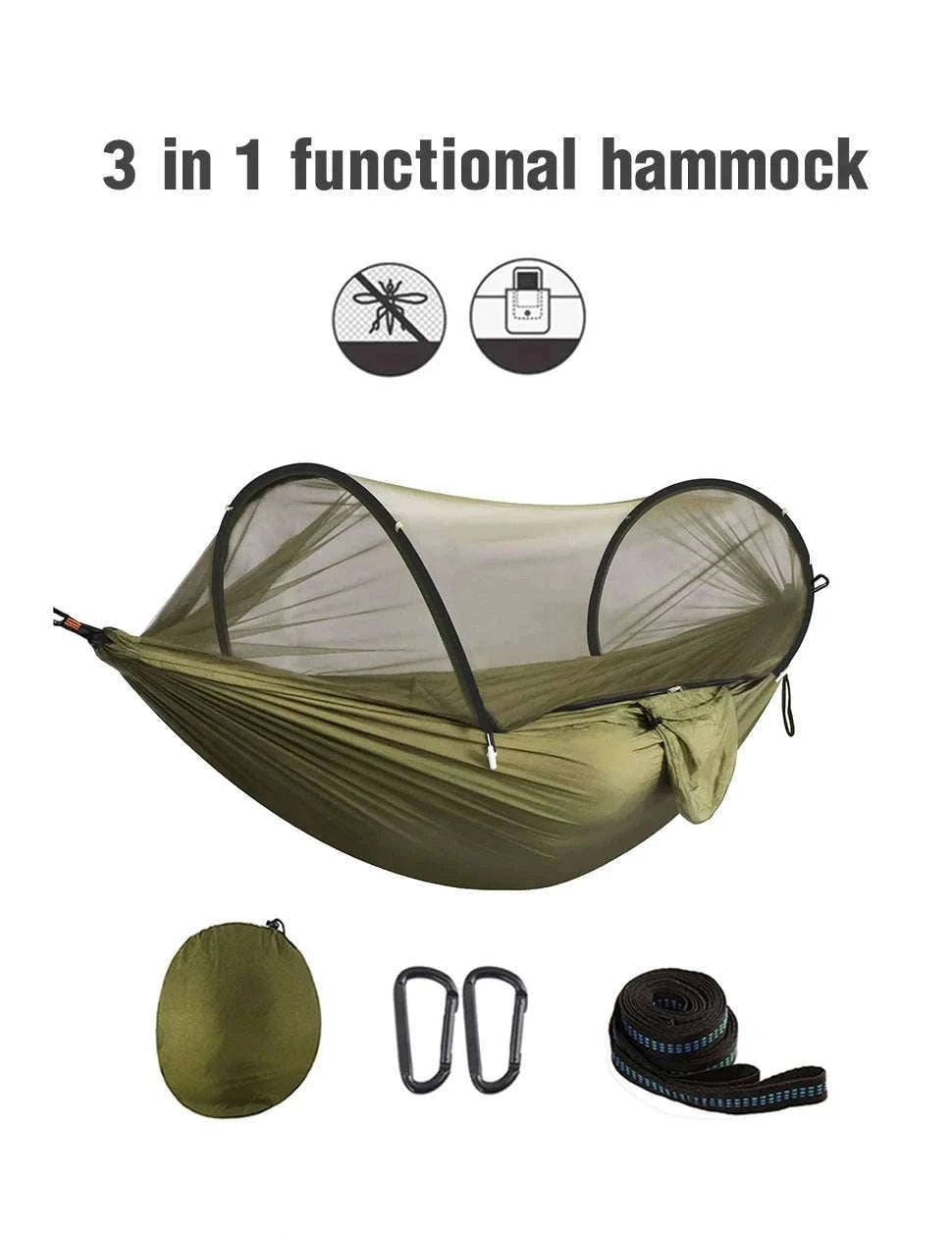 3-in-1 Camping Hammock with Mosquito Mesh and Quick Opening-Black L