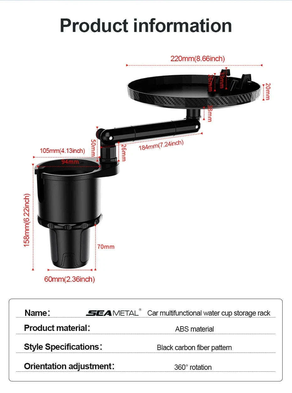 3 in 1 Car Cup Holder Extender with Tray-1Pack