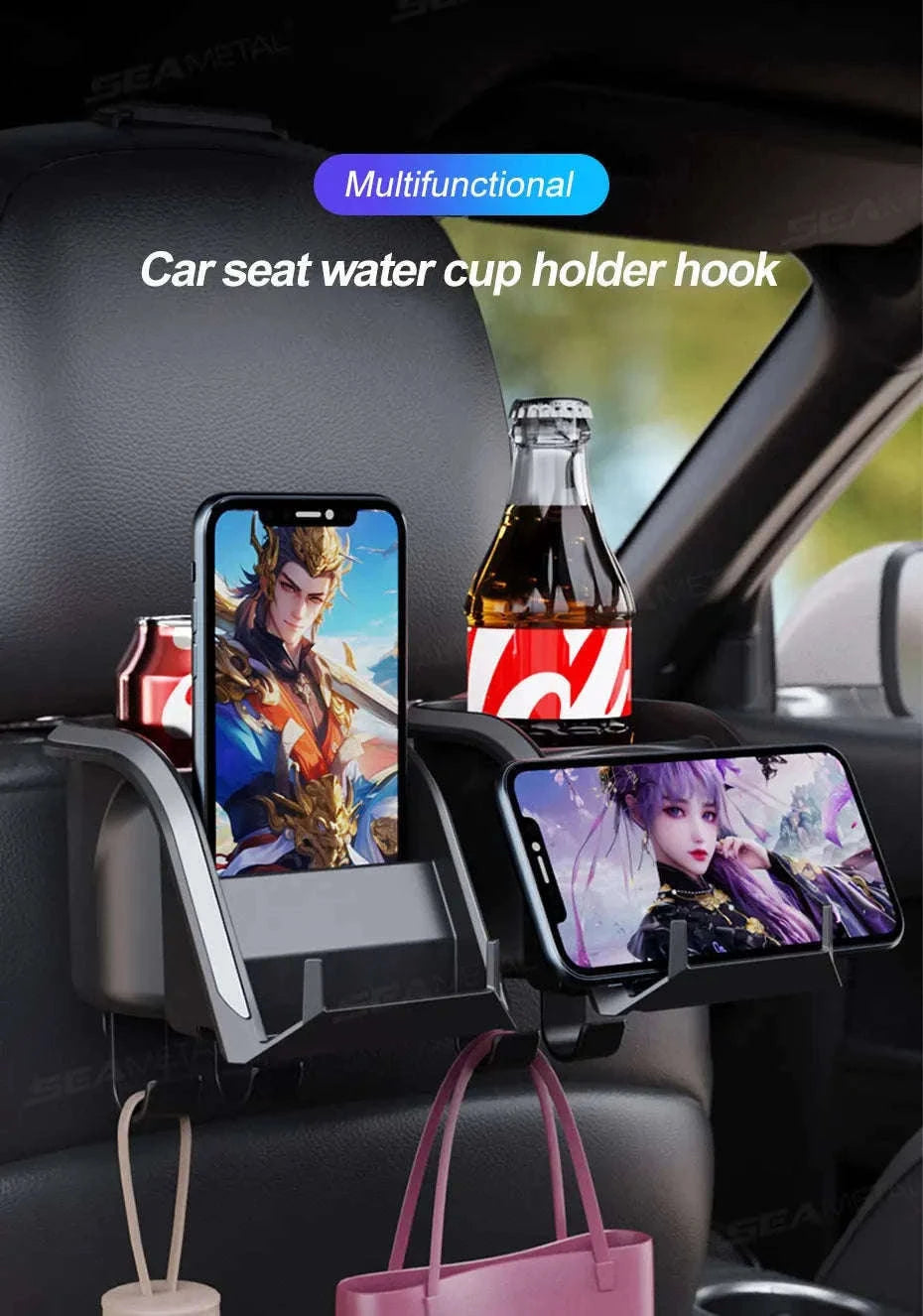 3 in 1 Car Headrest Cup Holder with Phone Mount and Hook-1 pc
