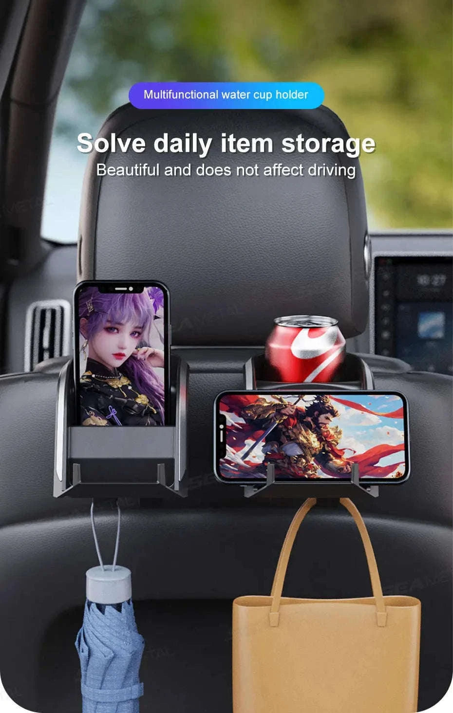 3 in 1 Car Headrest Cup Holder with Phone Mount and Hook-1 pc