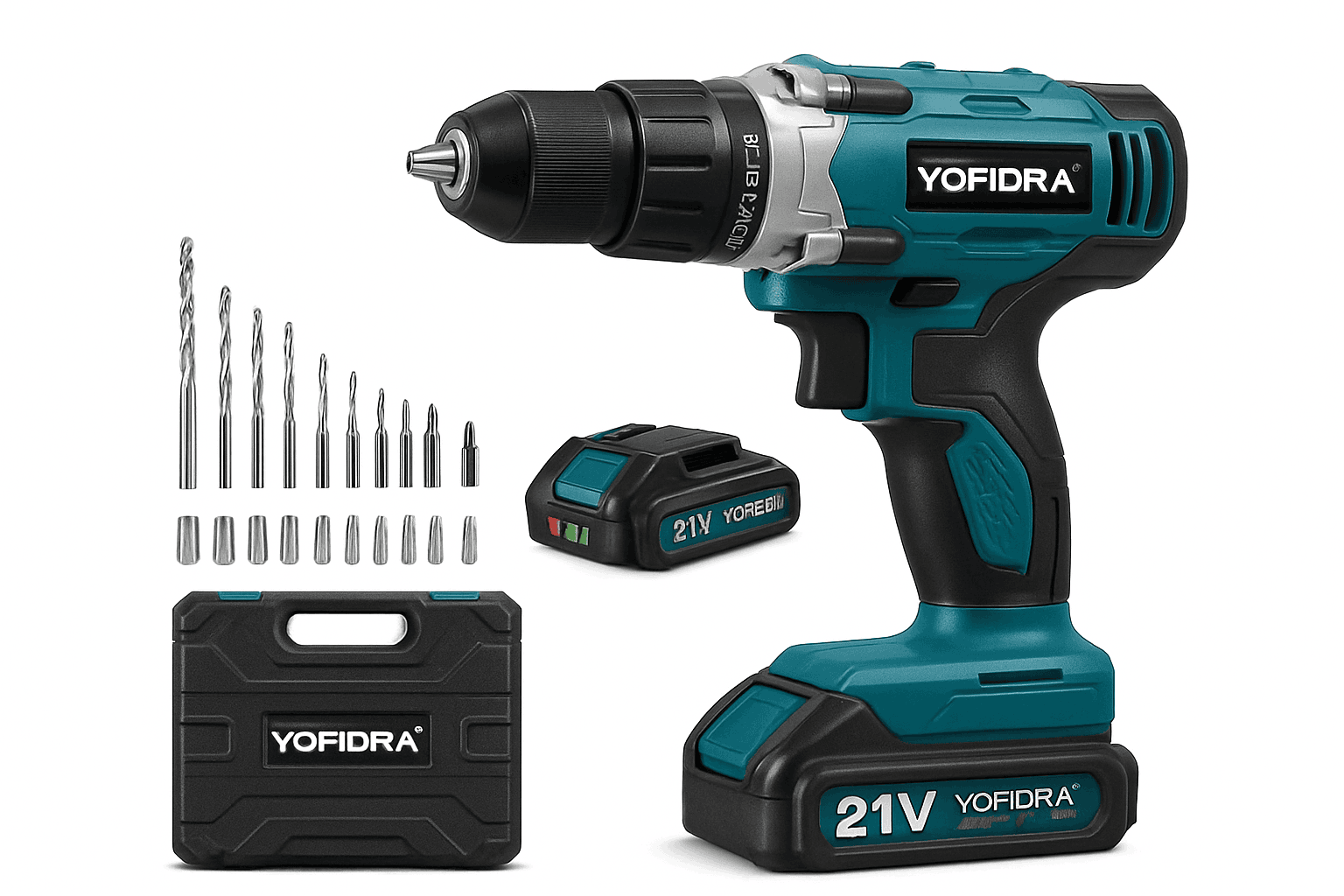 3-in-1 Cordless Impact Drill 21V 25+3 Torque 3/8 in Chuck-1 Battery / Germany