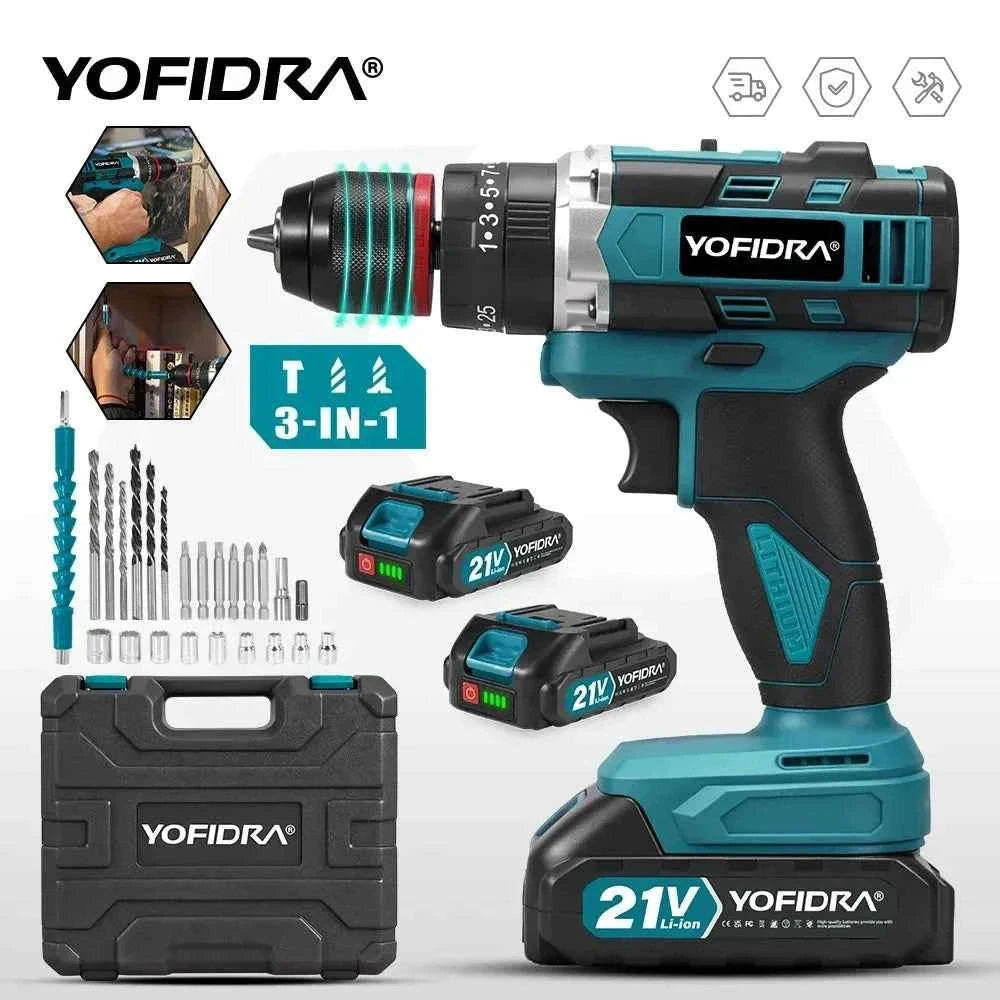 3-in-1 Cordless Impact Drill 21V 25+3 Torque 3/8 in Chuck-1 Battery / Germany
