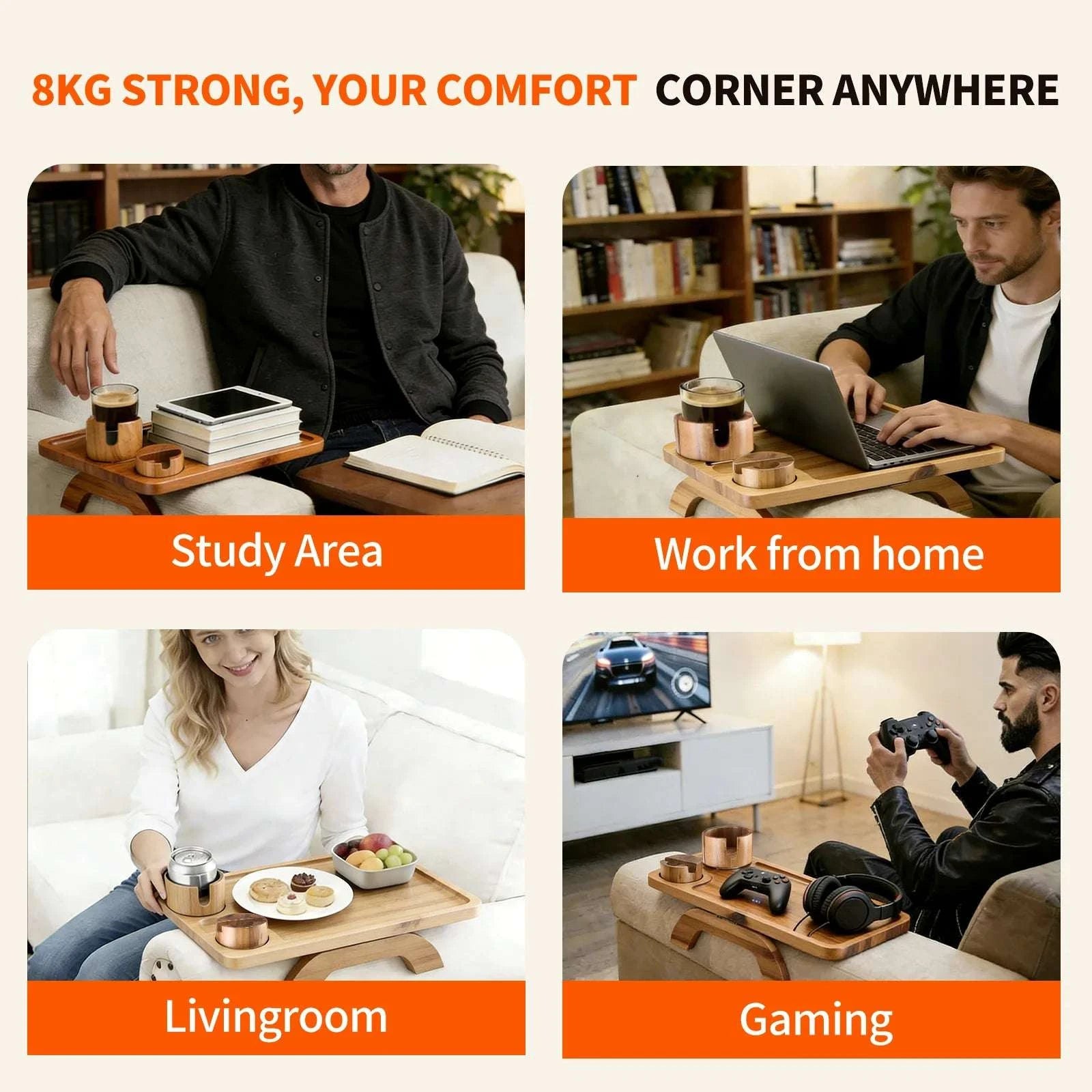 3-in-1 Couch Arm Tray with Rotating Cup Holder & Phone Stand-black / United States