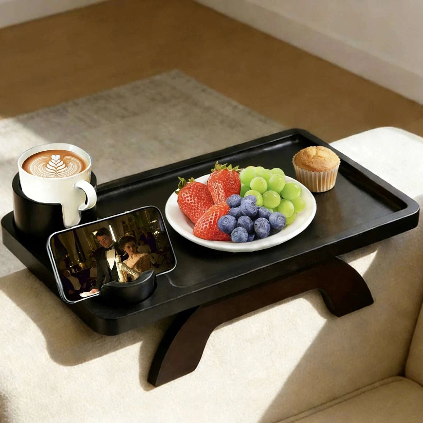 3-in-1 Couch Arm Tray with Rotating Cup Holder & Phone Stand-black / United States