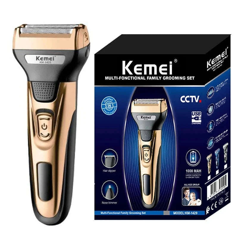 3-in-1 Electric Shaver & Grooming Kit for Beard, Nose, and Hair-km 1429 With box