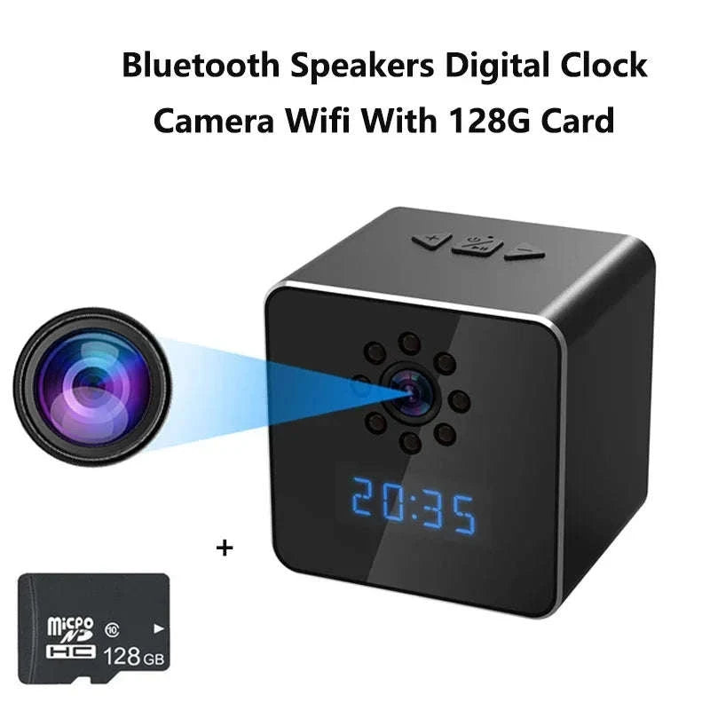 3 in 1 HD 1080P Wifi IP Clock Camera Desk Bluetooth Speakers Time Display Video Recorders Home Office Video Surveillance Camera-camera with 128GB