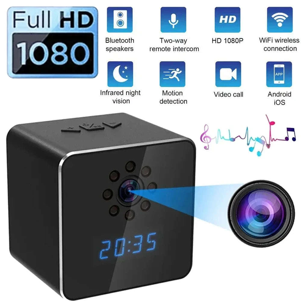 3 in 1 HD 1080P Wifi IP Clock Camera Desk Bluetooth Speakers Time Display Video Recorders Home Office Video Surveillance Camera-camera with 128GB