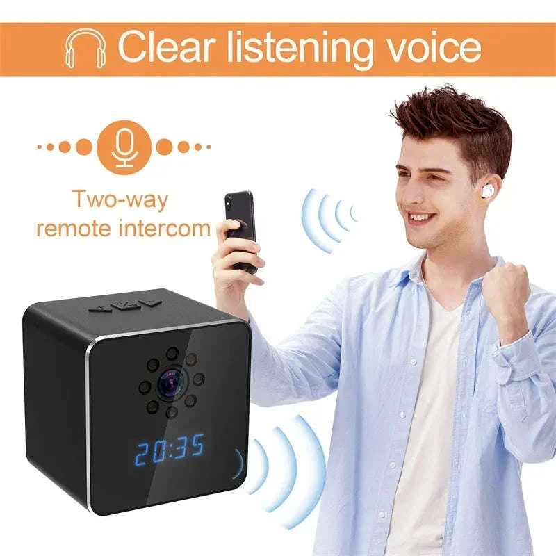 3 in 1 HD 1080P Wifi IP Clock Camera Desk Bluetooth Speakers Time Display Video Recorders Home Office Video Surveillance Camera-camera with 128GB