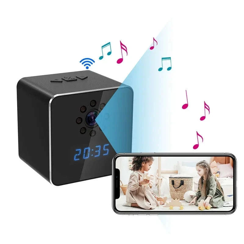 3 in 1 HD 1080P Wifi IP Clock Camera Desk Bluetooth Speakers Time Display Video Recorders Home Office Video Surveillance Camera-camera with 128GB