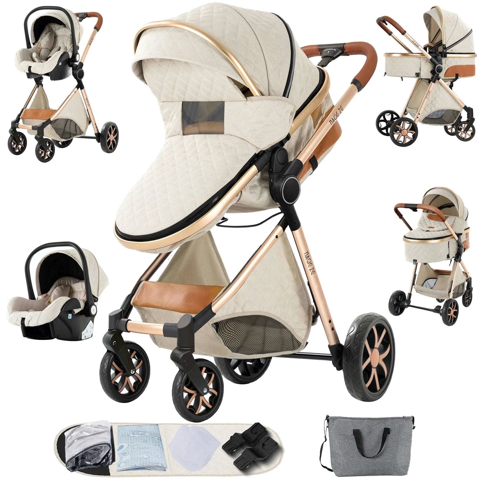 3-in-1 High Landscape Baby Stroller Travel System-BLACK / france