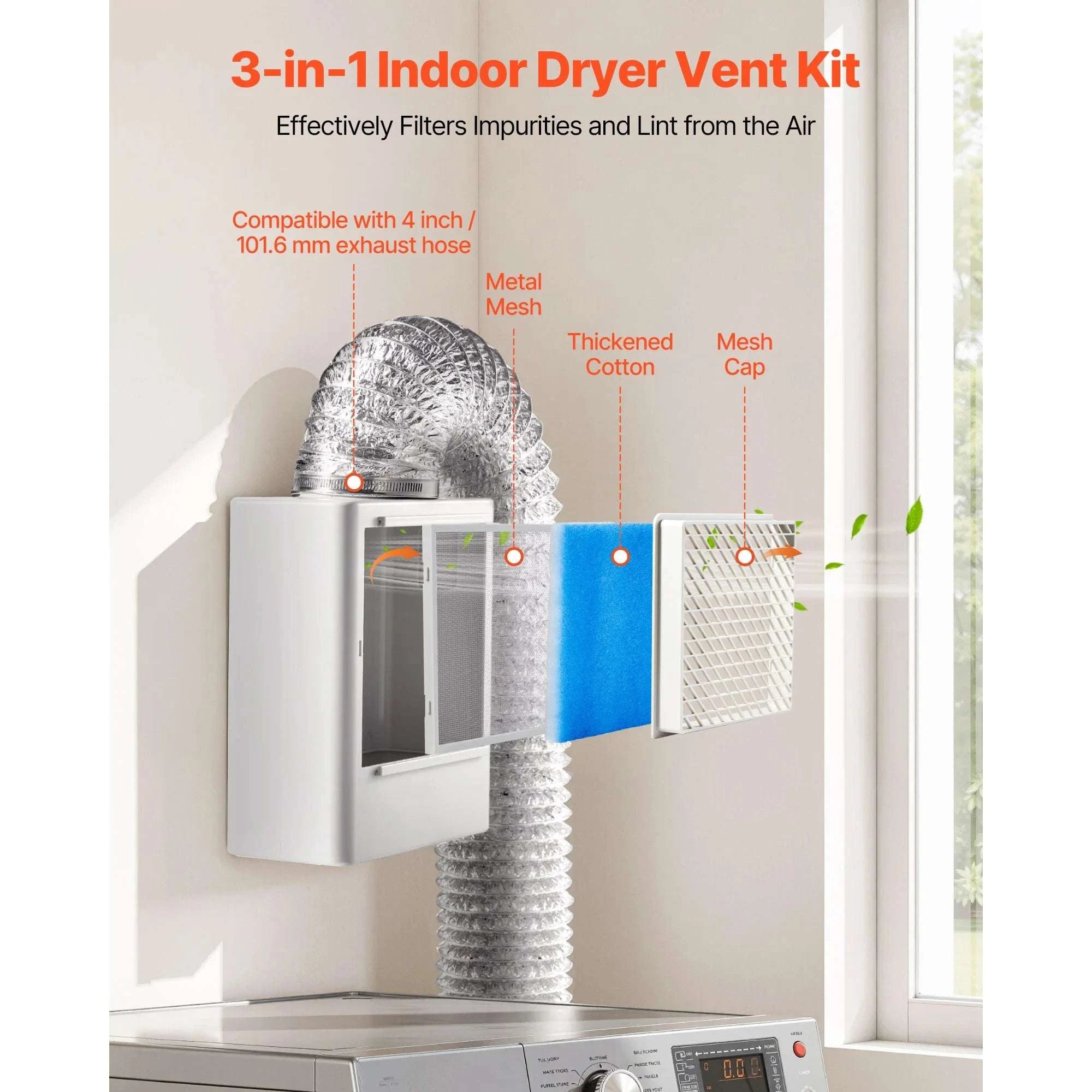 3-in-1 Indoor Dryer Vent Kit with Filter Pads & Safety Hood-Type 2 / United States