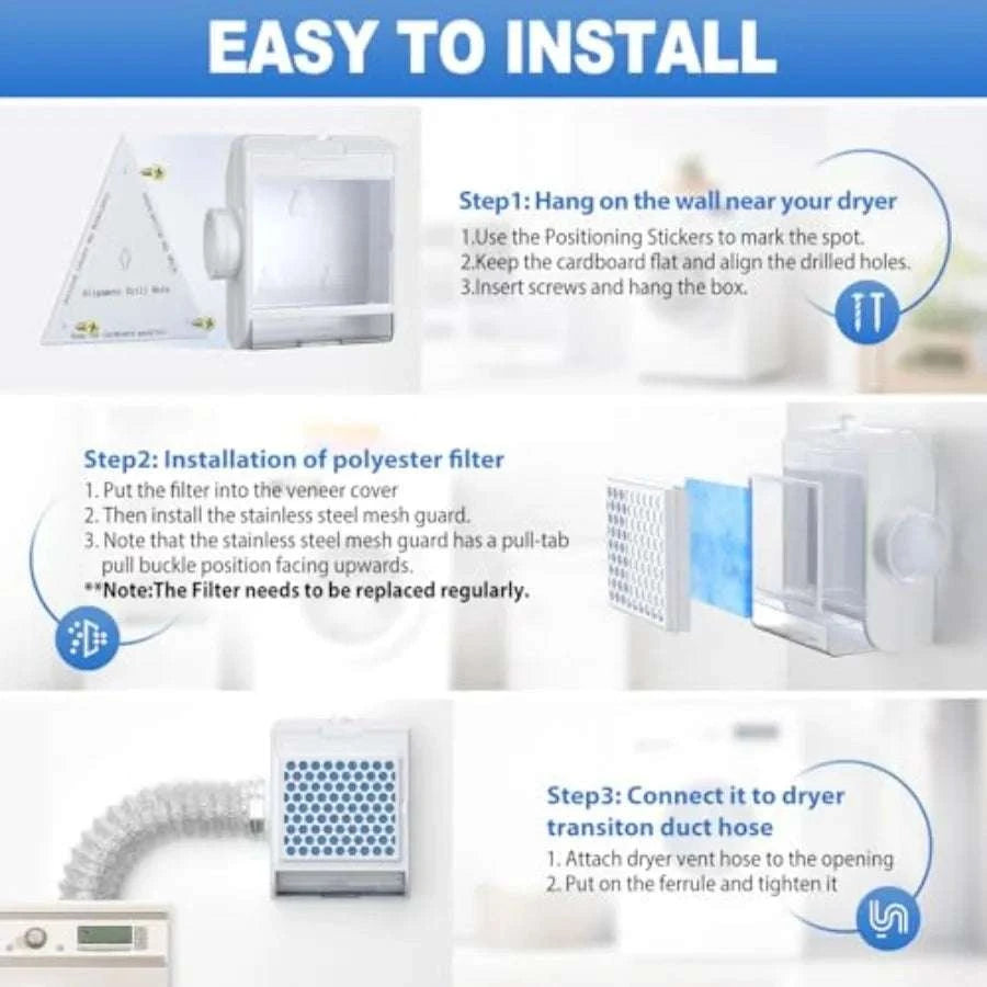 3-in-1 Indoor Dryer Vent Kit with Safety Flap, Filters & Water Drawer-United States / aspic