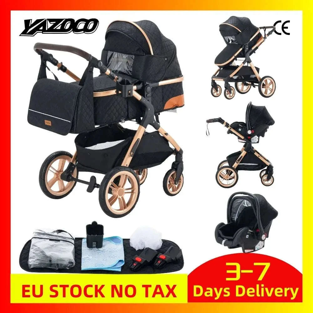 3 in 1 Luxury Baby Stroller High-Landscape Travel Pram-H530 KHAKI