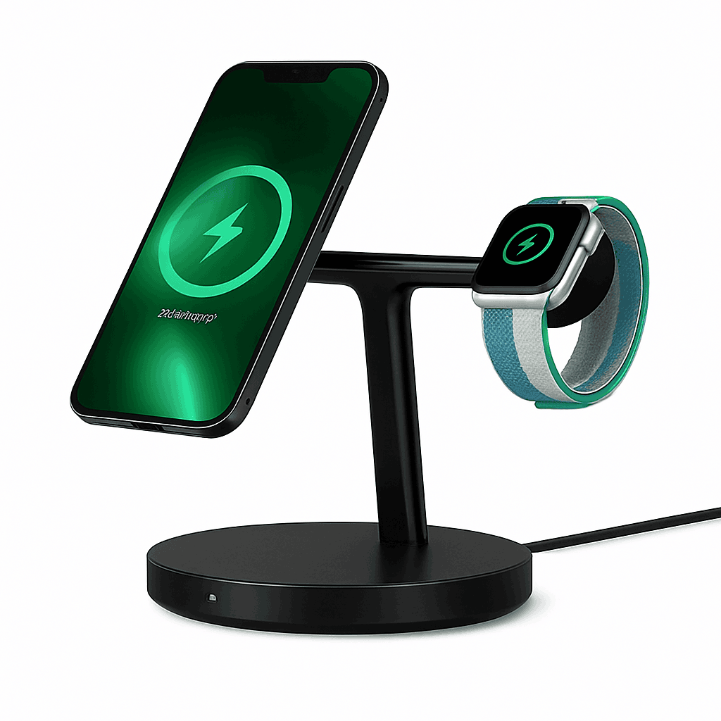 3-in-1 Magnetic Wireless Charger Stand for iPhone, AirPods, Watch-Add 24W EU Plug