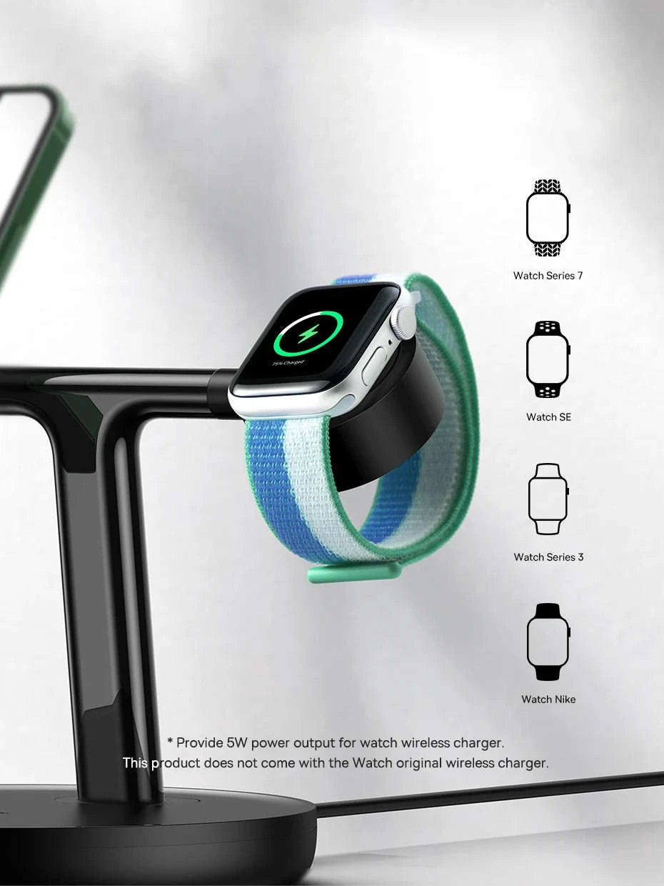3-in-1 Magnetic Wireless Charger Stand for iPhone, AirPods, Watch-Add 24W EU Plug