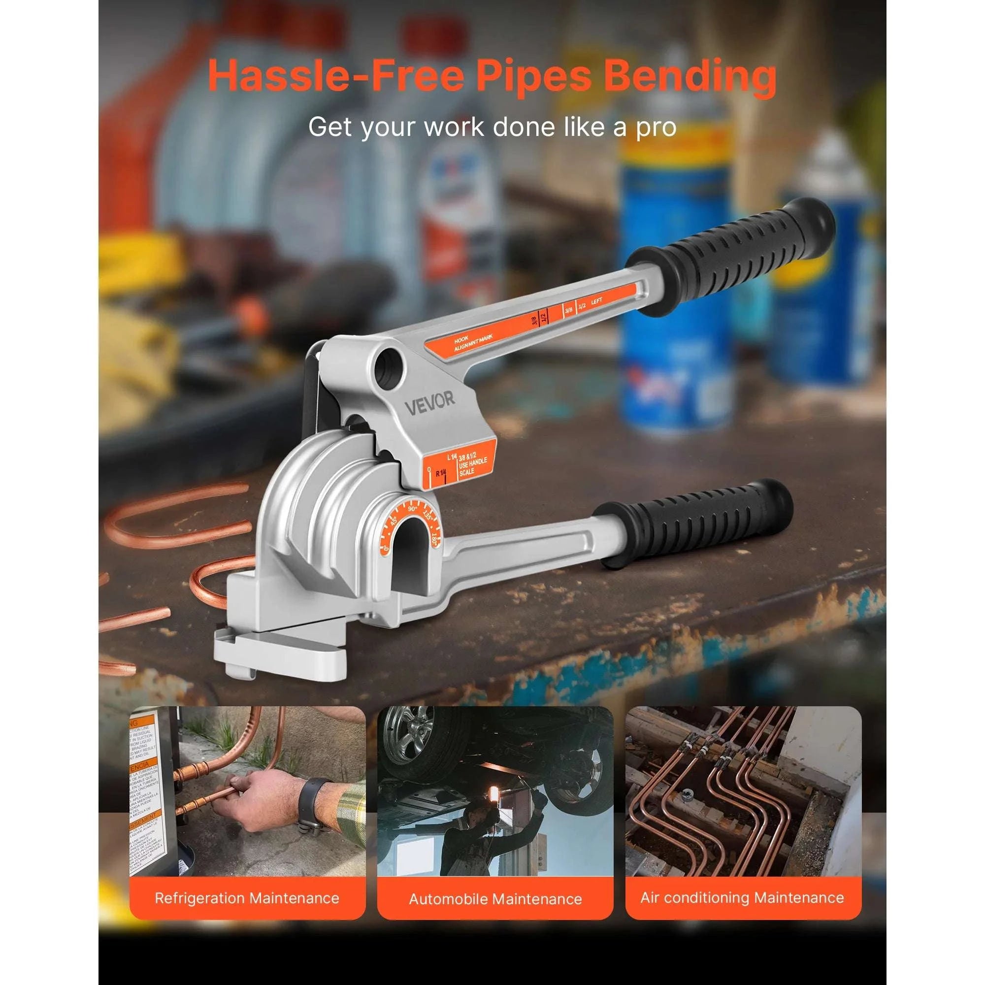 3-in-1 Manual Tube Bender for 1/4, 3/8, 1/2 in Pipes 0–180°-United States / Aluminum alloy