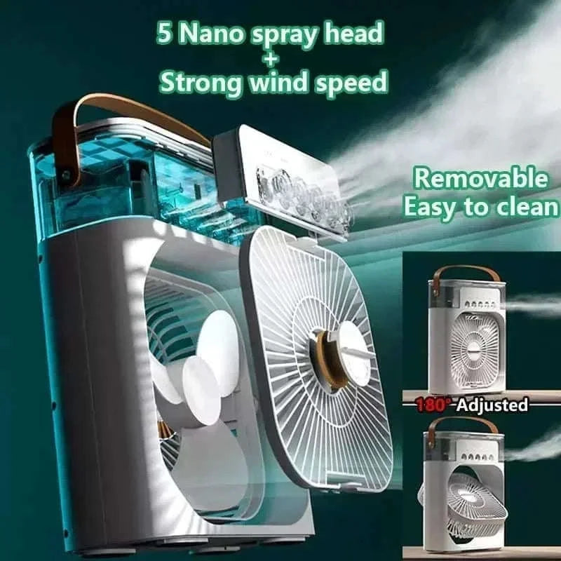 3-in-1 Mini Air Cooler Fan with Humidifier and Night Light-United States / black