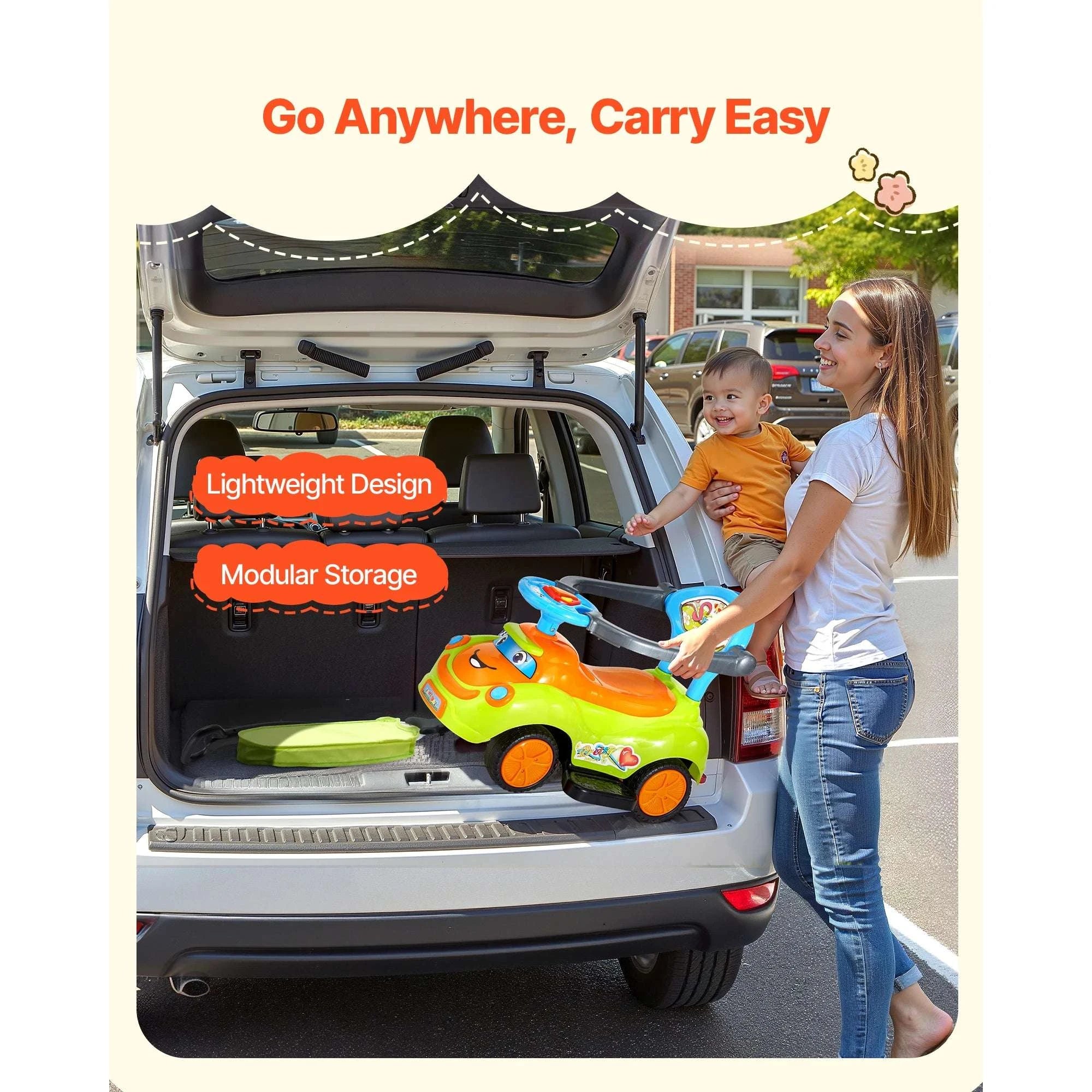 3-in-1 Ride-On Push Car with Handle, Guardrails & Storage-Green / United States