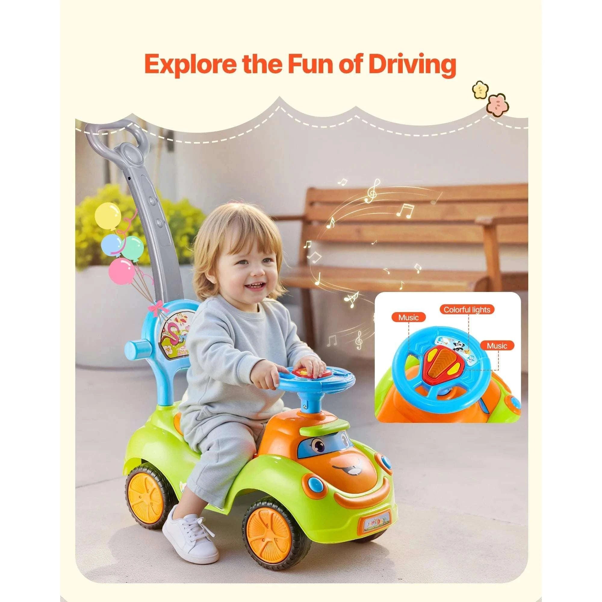 3-in-1 Ride-On Push Car with Handle, Guardrails & Storage-Green / United States