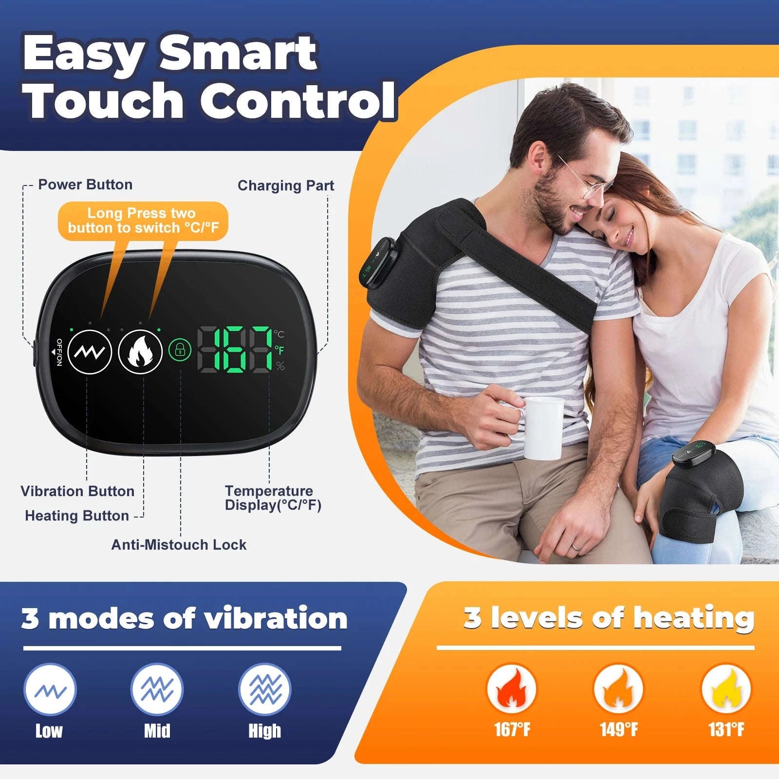3 in 1 Vibration & Heating Shoulder Massager Pad-3 in 1-4000mAh / CHINA