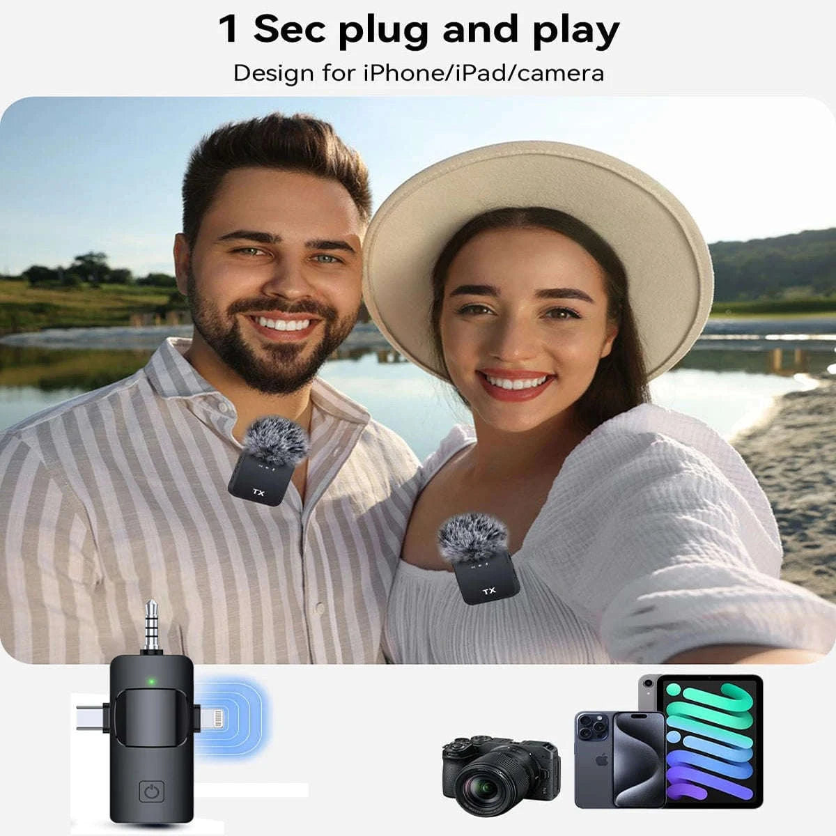 3‑in‑1 Wireless Lavalier Microphone for Camera, iPhone & Android-2PCS Lavalier Mic