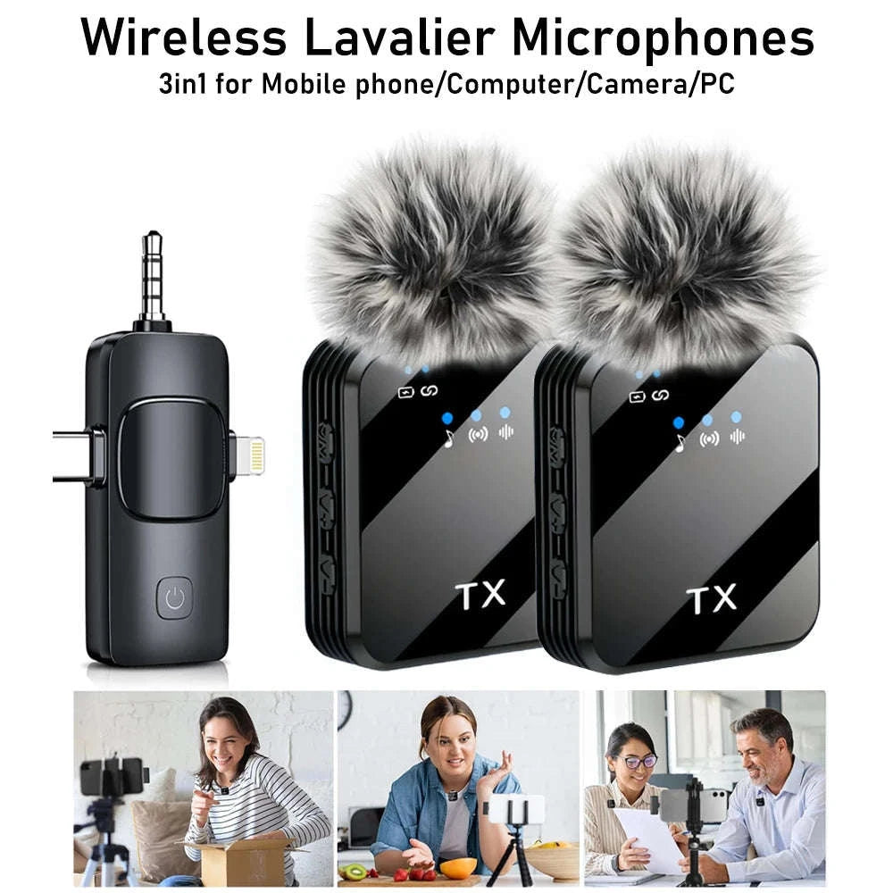 3‑in‑1 Wireless Lavalier Microphone for Camera, iPhone & Android-2PCS Lavalier Mic