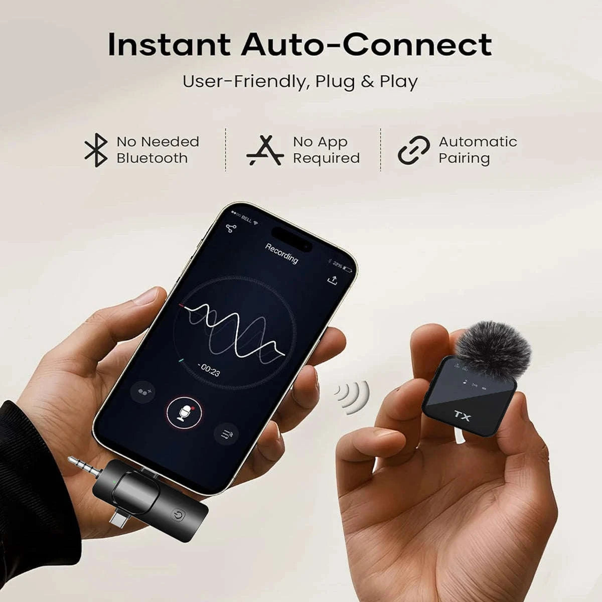 3‑in‑1 Wireless Lavalier Microphone for Camera, iPhone & Android-2PCS Lavalier Mic