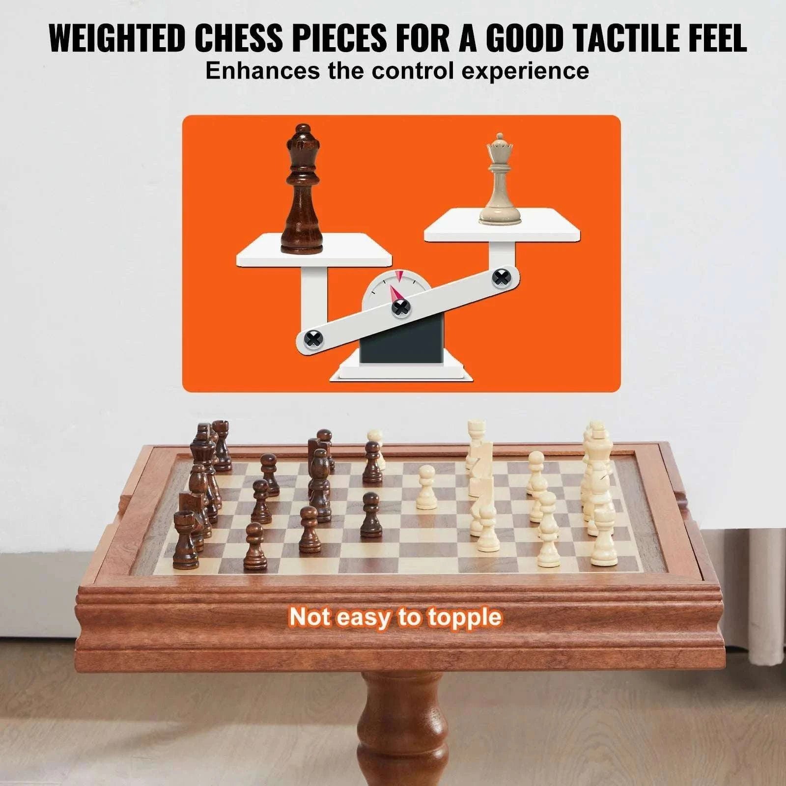 3-in-1 Wooden Chess Table Set 18" Chess, Checkers & Backgammon-18 Inch / United States
