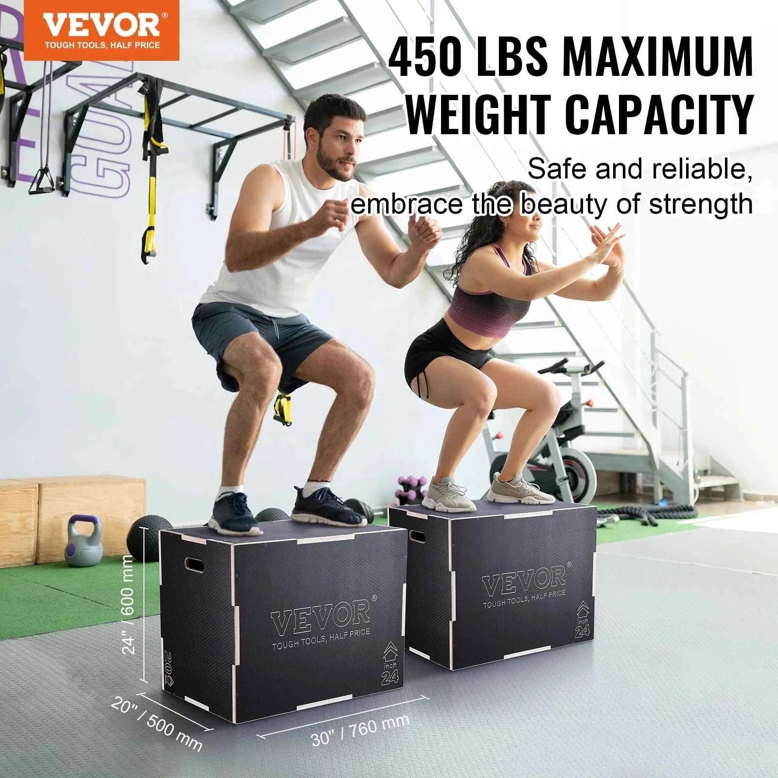 3-in-1 Wooden Plyometric Jump Box - Black-20x18x16inches / United States