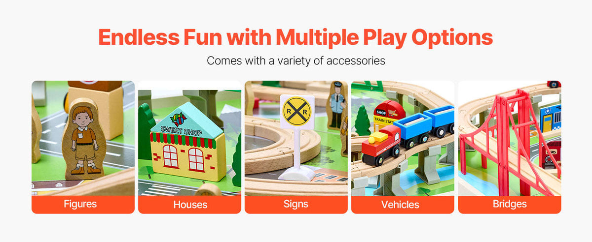 3-in-1 Wooden Train Table Toy Set 100-Piece Kids Activity Table with Rolling Drawer-100pcs / United Kingdom